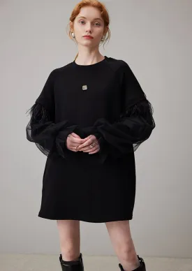 MESH TASSEL LOOSE CREW NECK SWEATSHIRT DRESS