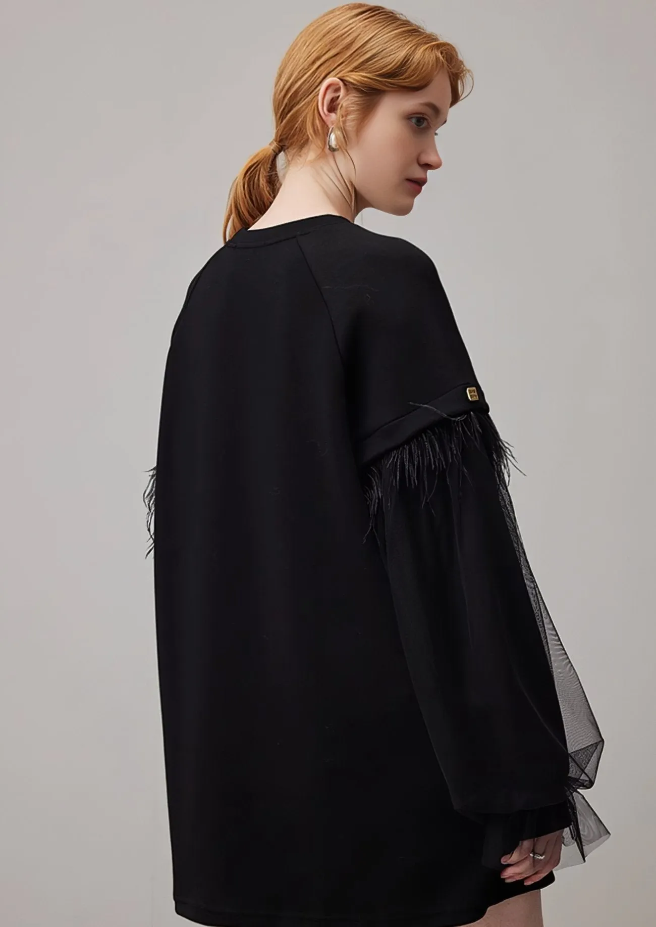 MESH TASSEL LOOSE CREW NECK SWEATSHIRT DRESS
