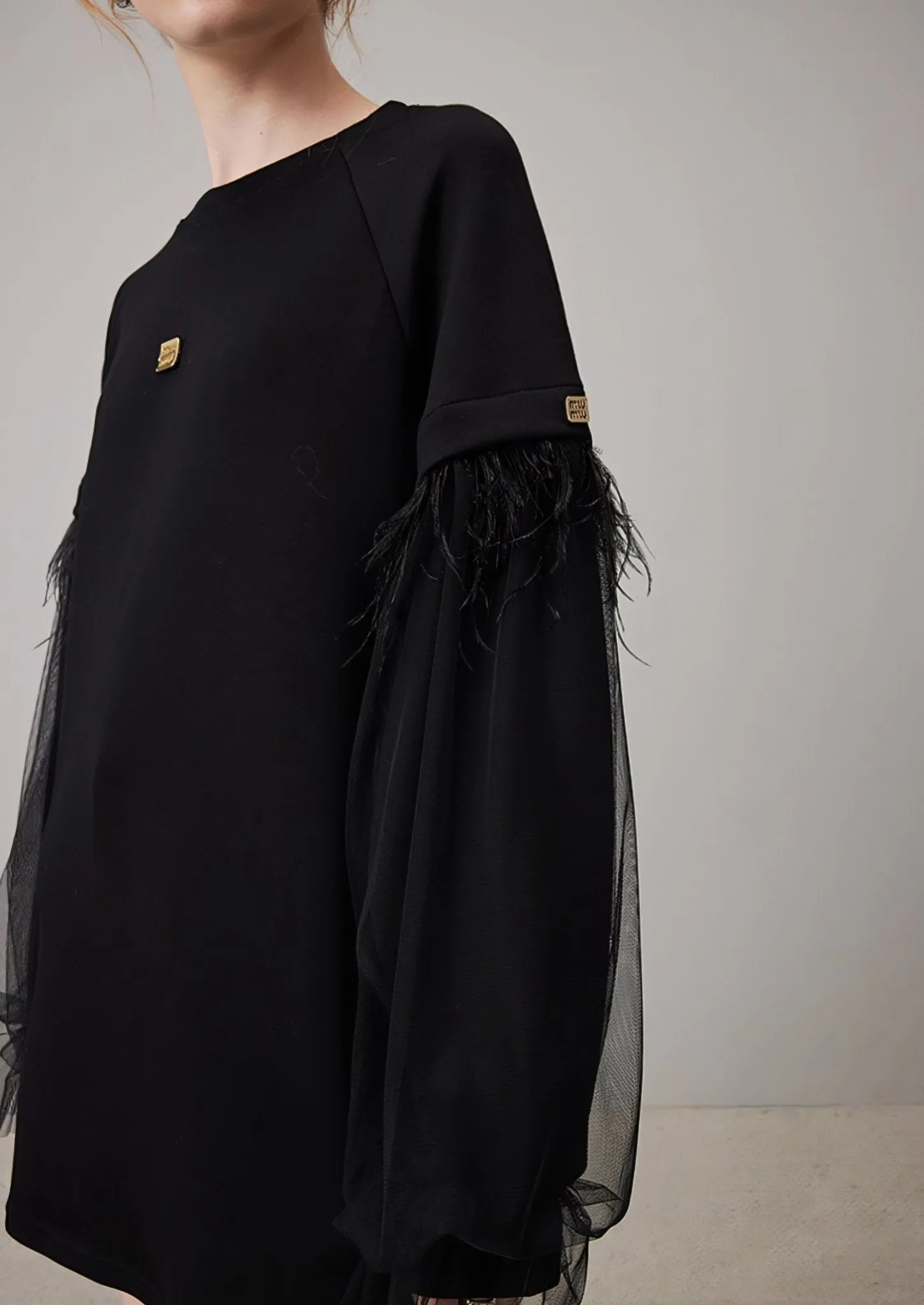 MESH TASSEL LOOSE CREW NECK SWEATSHIRT DRESS