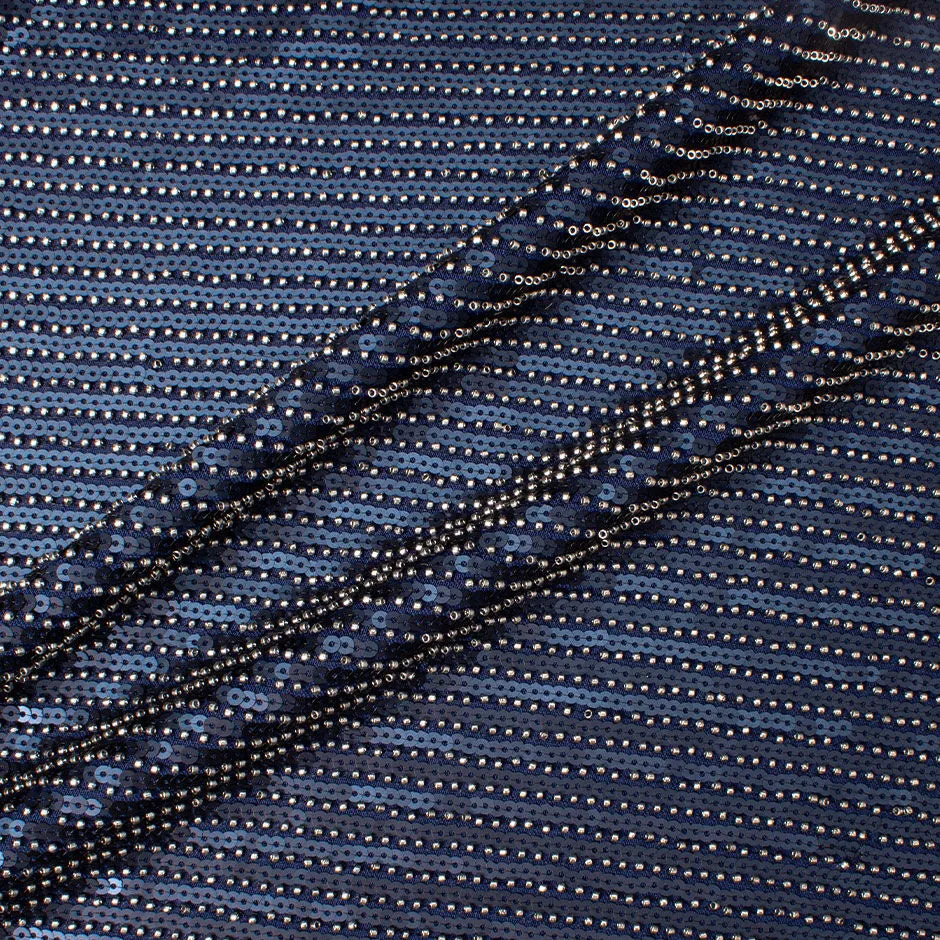 Midnight Blue Sequin & Beaded Polyester