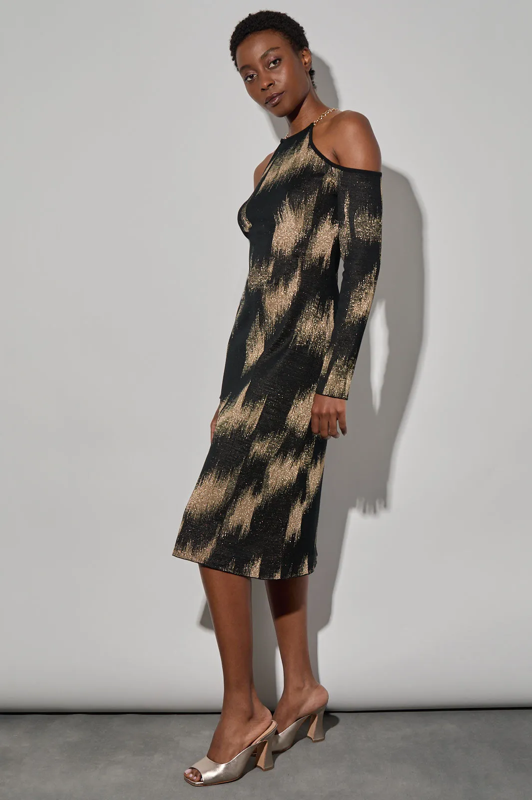 Modern Fit Lurex Jacquard Knit Halter Midi Dress