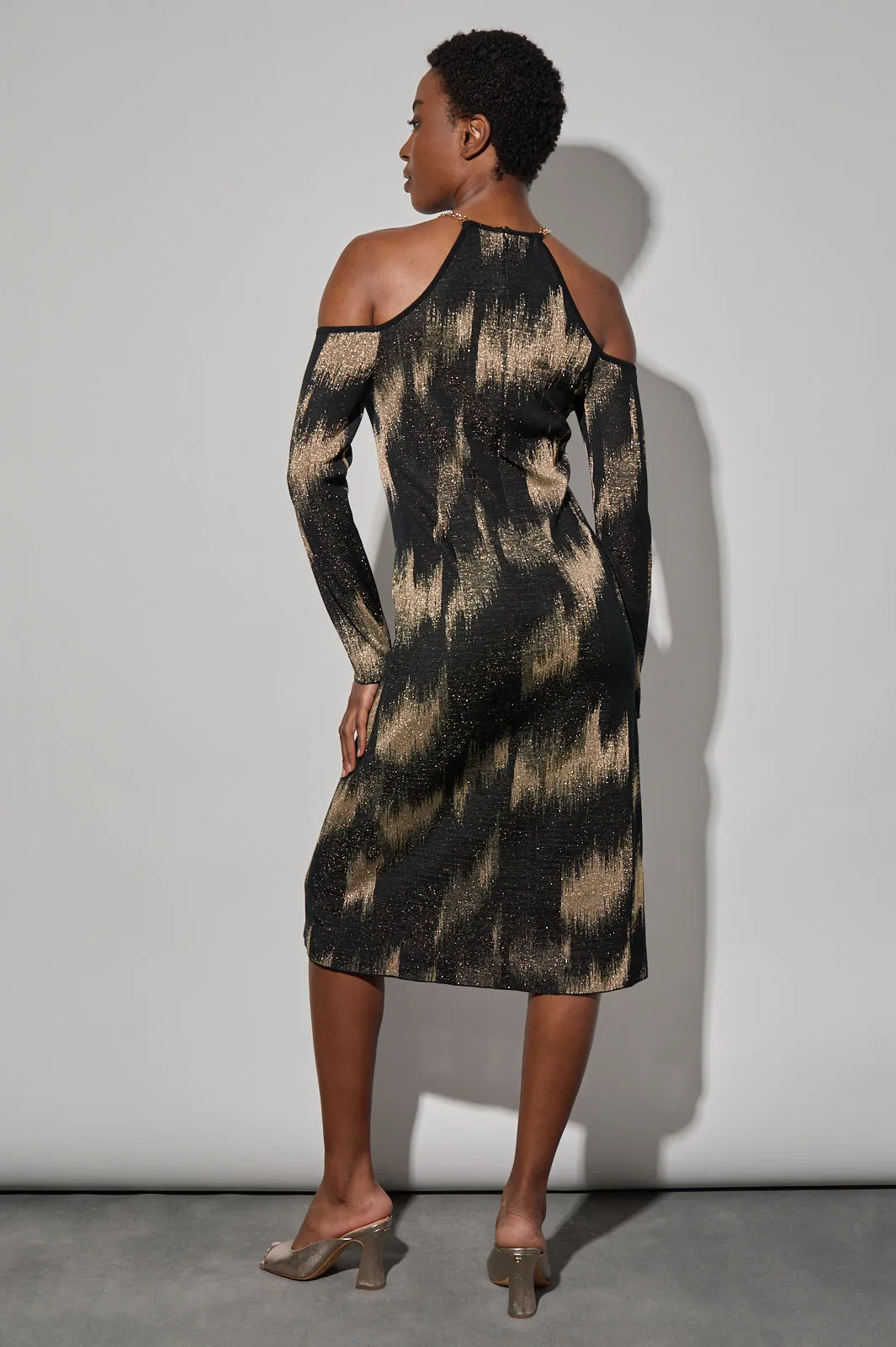 Modern Fit Lurex Jacquard Knit Halter Midi Dress
