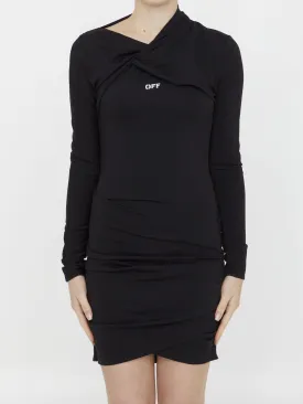 Off White Fluid Jersey Twist Mini Dress