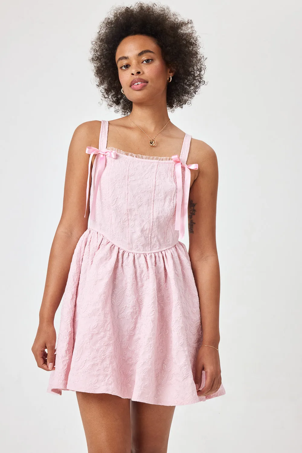 Pink Embossed Jacquard Corset Dress