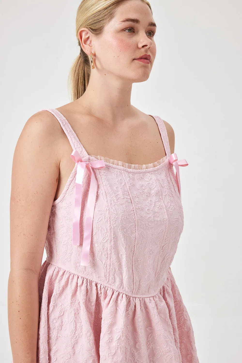 Pink Embossed Jacquard Corset Dress