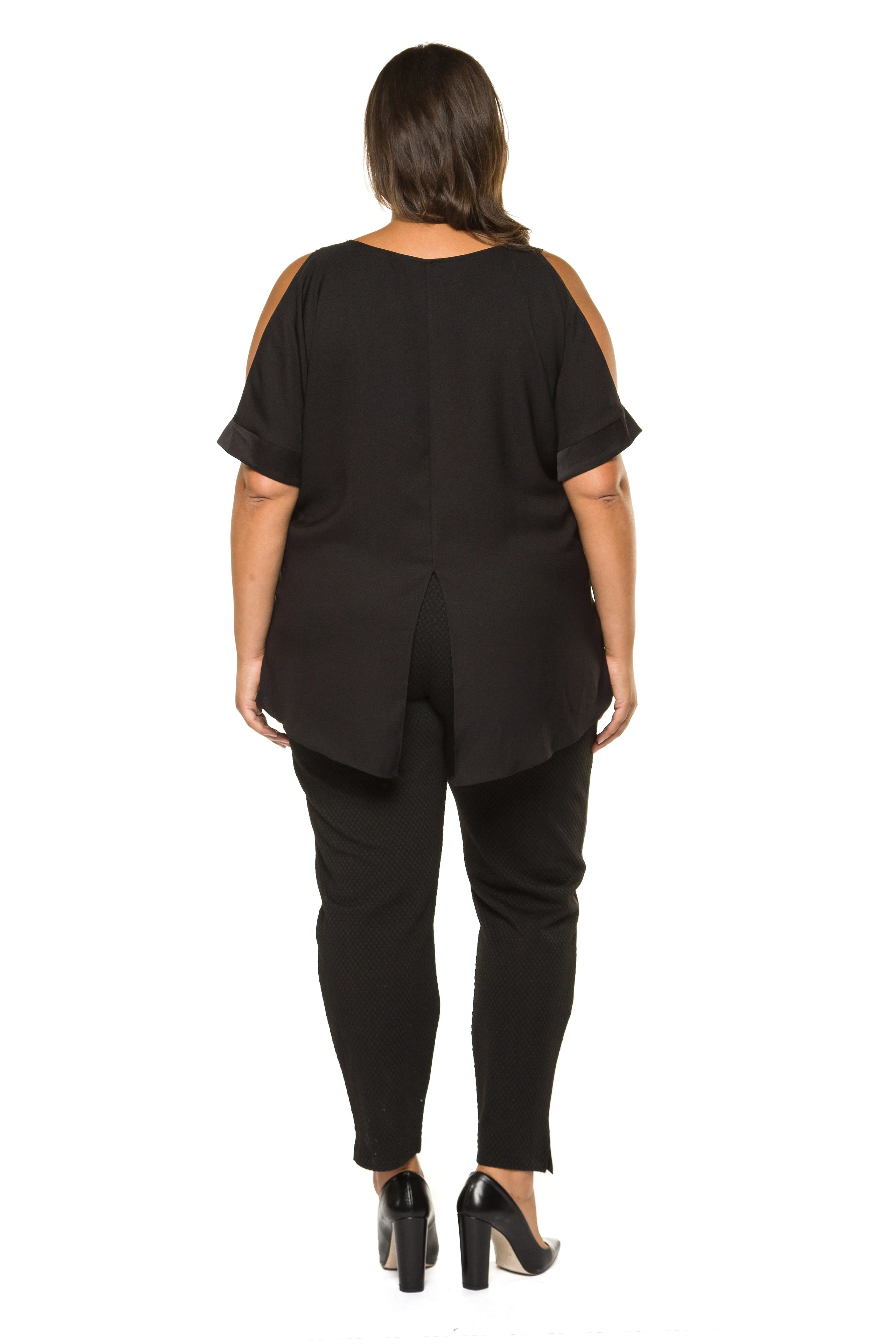 Plus Size Black Cold Shoulder V-Neck Top
