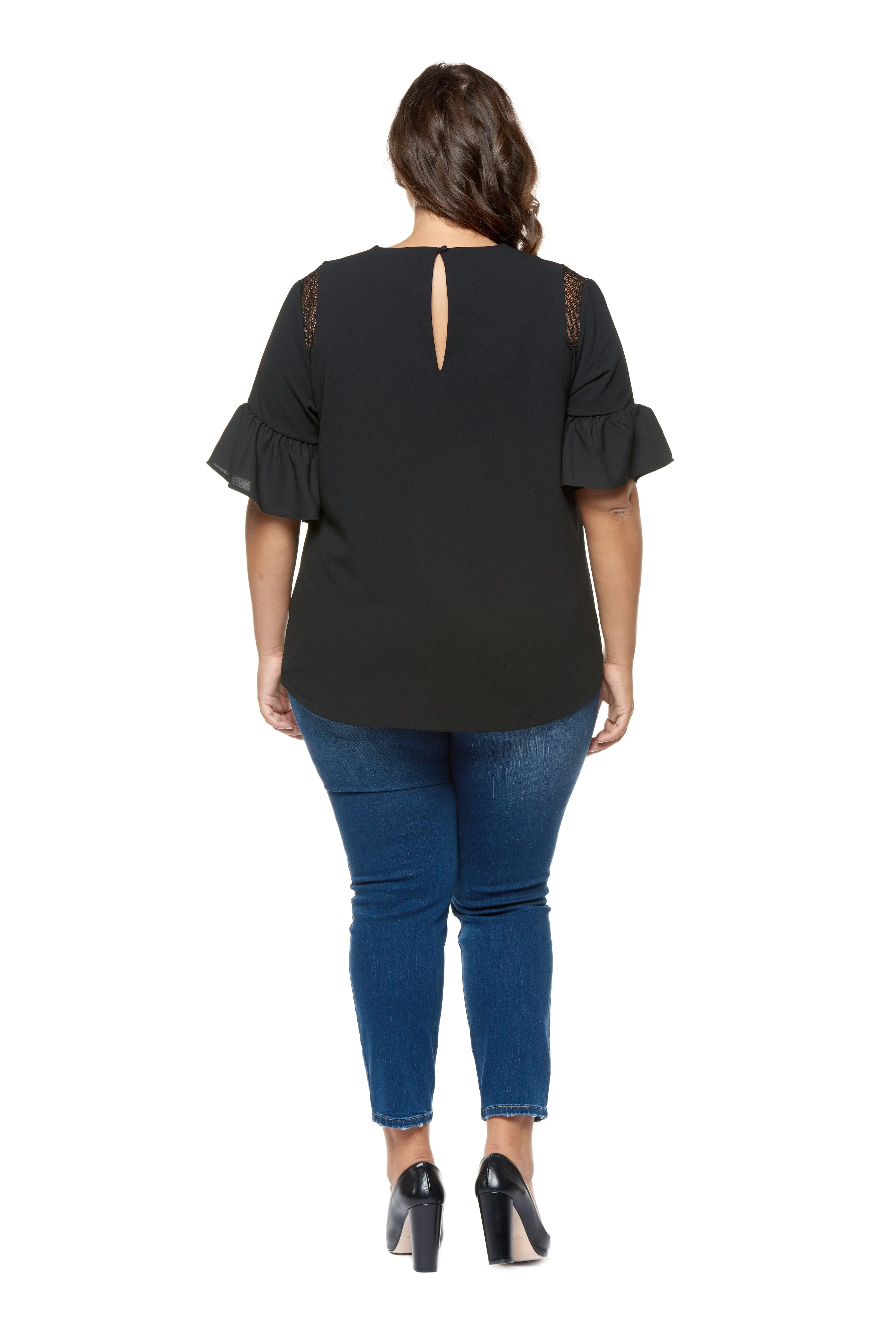 Plus Size Black Ruffle Short Sleeve Top
