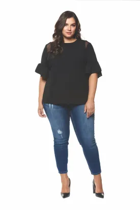 Plus Size Black Ruffle Short Sleeve Top
