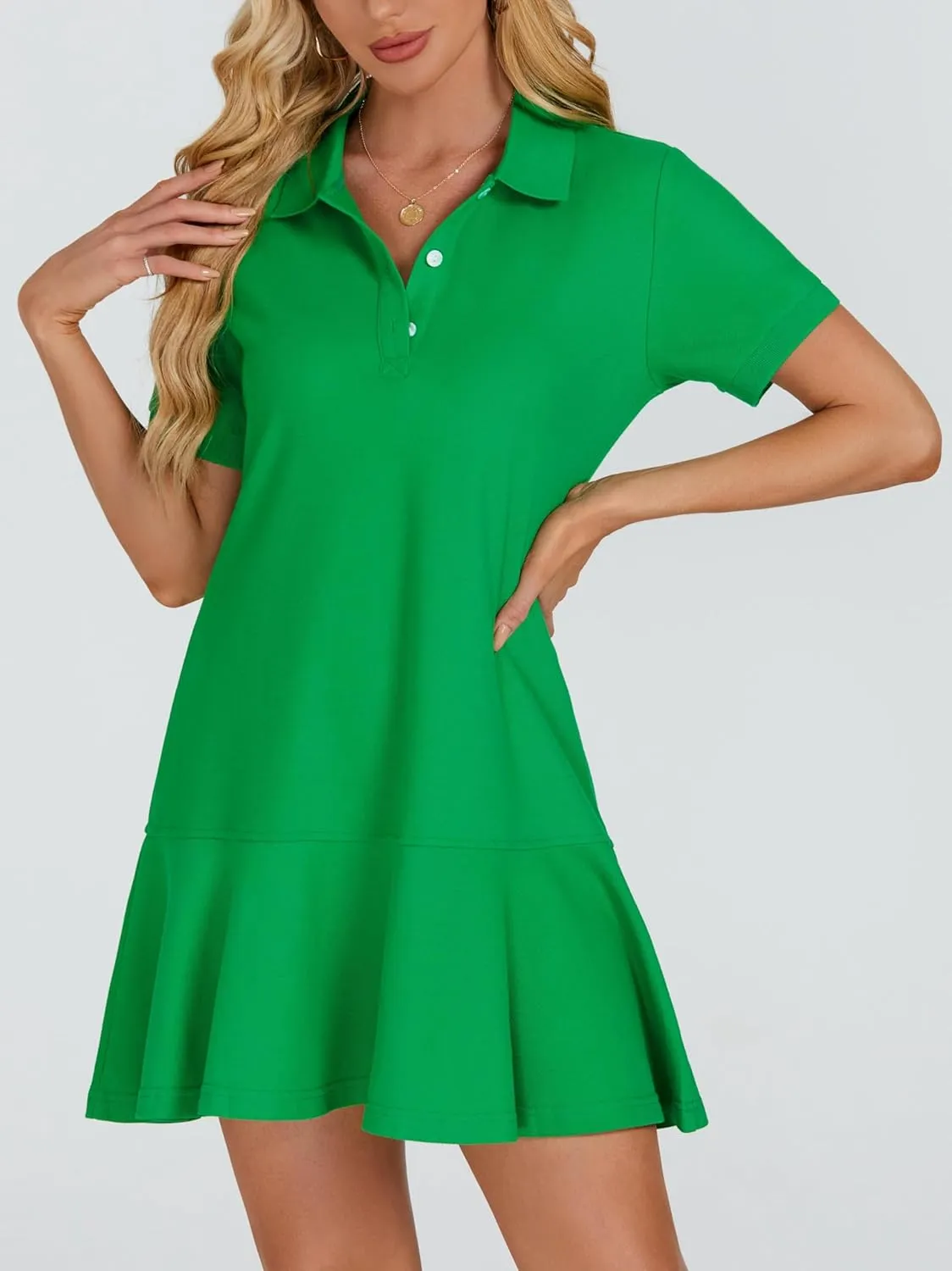 Polo Dress for Women Short Sleeve Ruffle Hem Golf Tennis Workout Dress Pleated Summer Mini Dresses