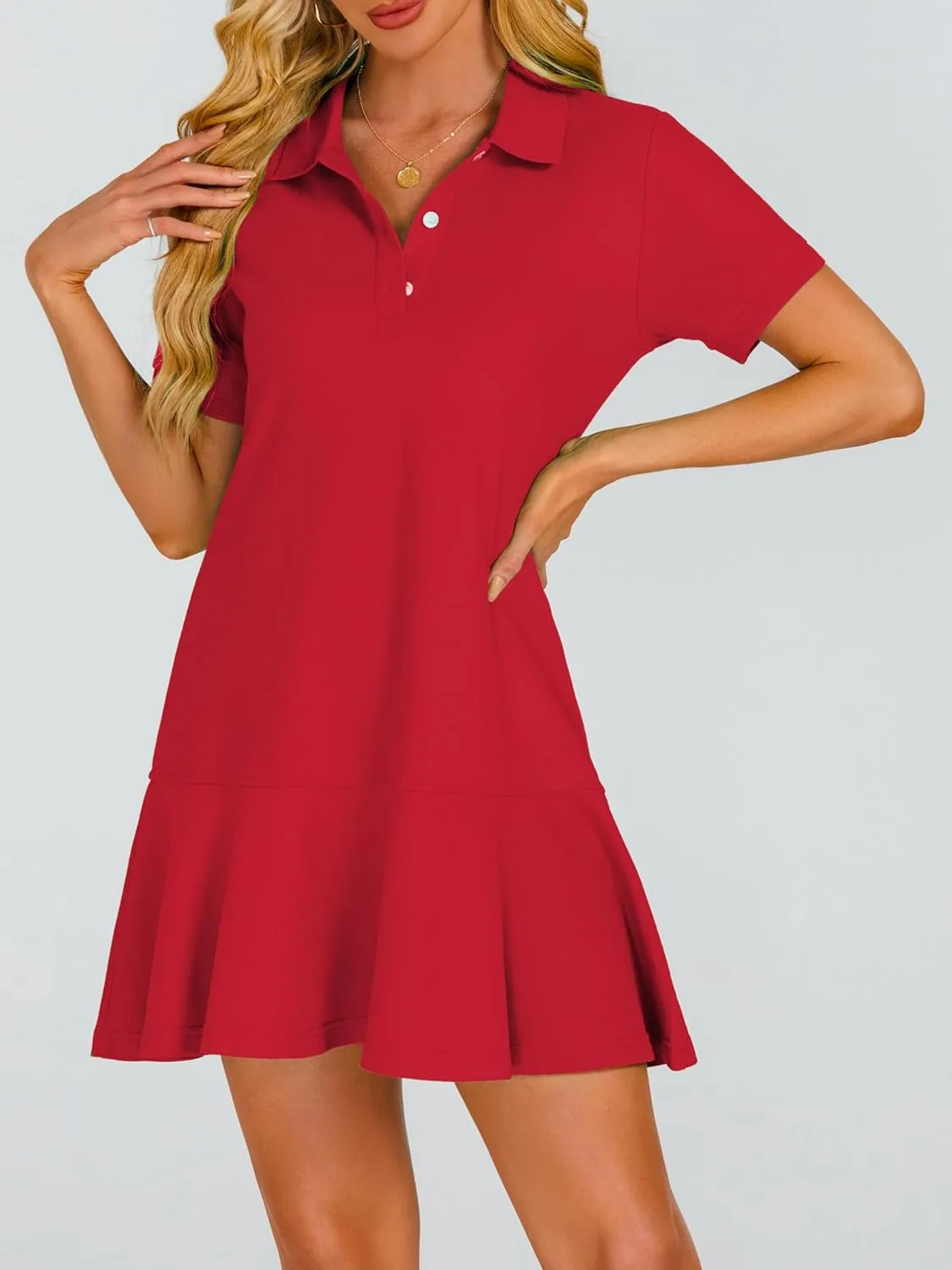 Polo Dress for Women Short Sleeve Ruffle Hem Golf Tennis Workout Dress Pleated Summer Mini Dresses