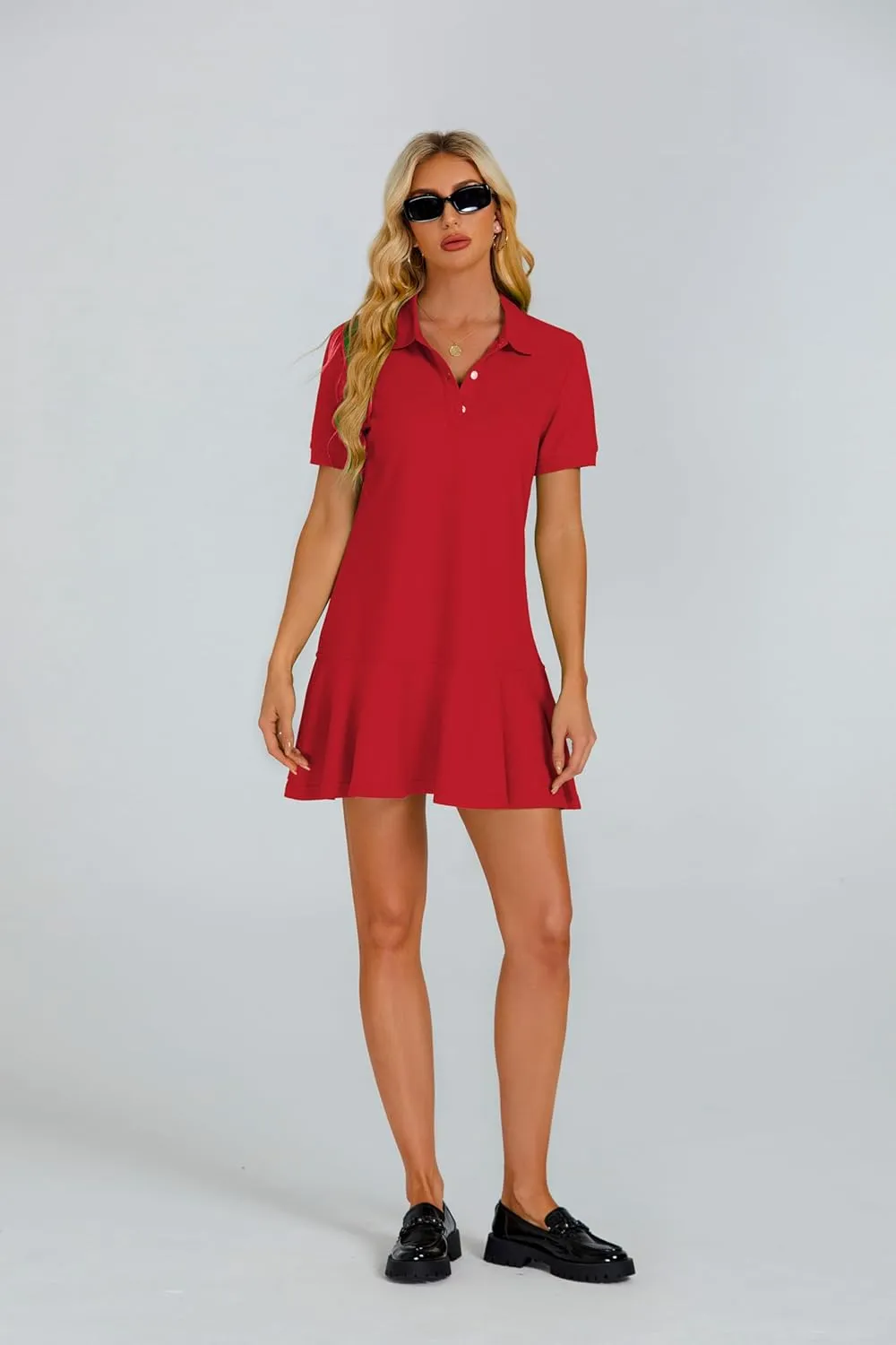 Polo Dress for Women Short Sleeve Ruffle Hem Golf Tennis Workout Dress Pleated Summer Mini Dresses