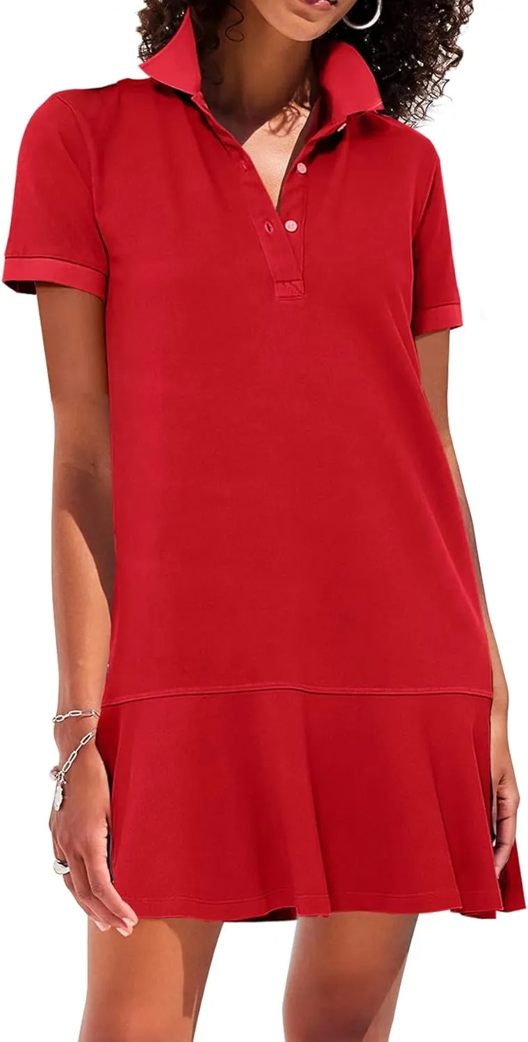 Polo Dress for Women Short Sleeve Ruffle Hem Golf Tennis Workout Dress Pleated Summer Mini Dresses