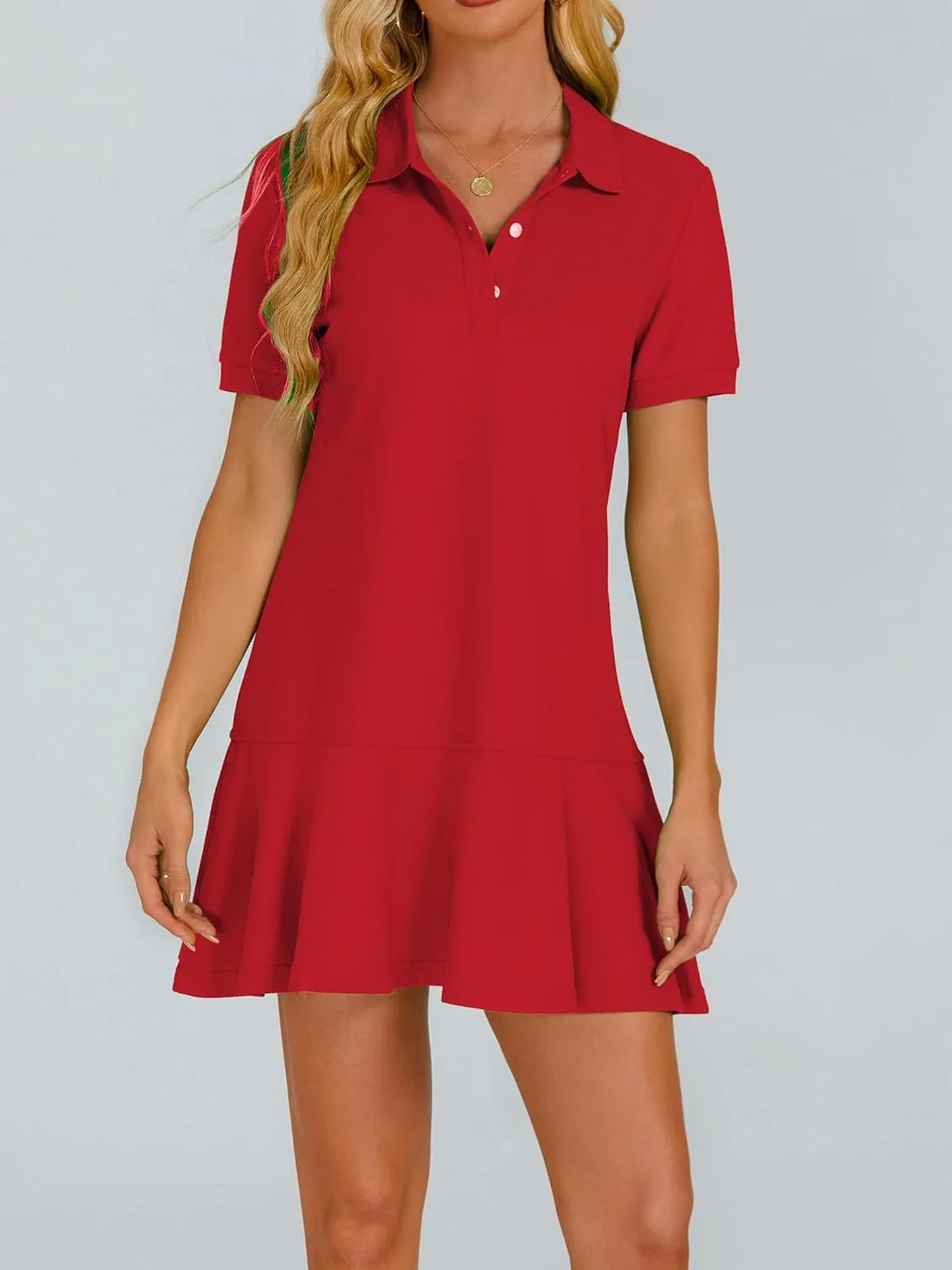 Polo Dress for Women Short Sleeve Ruffle Hem Golf Tennis Workout Dress Pleated Summer Mini Dresses