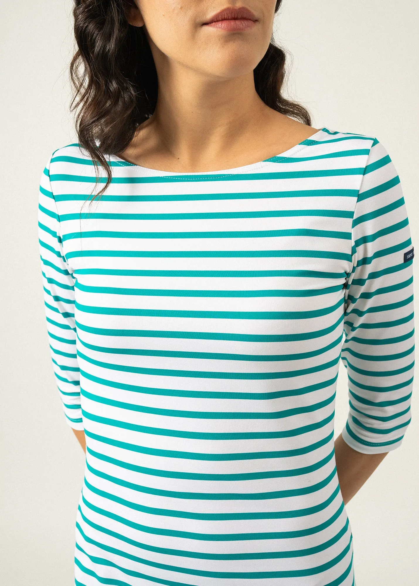 PROPRIANO - Form-Fitting Nautical Stripe Dress | Anti-UV Stretch Fabric (WHITE / ABSINTHE GREEN)