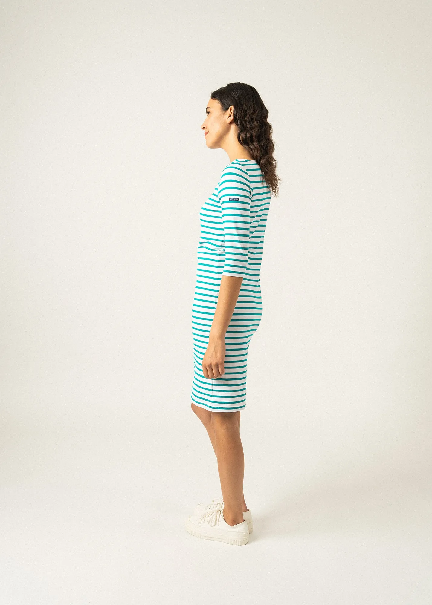 PROPRIANO - Form-Fitting Nautical Stripe Dress | Anti-UV Stretch Fabric (WHITE / ABSINTHE GREEN)