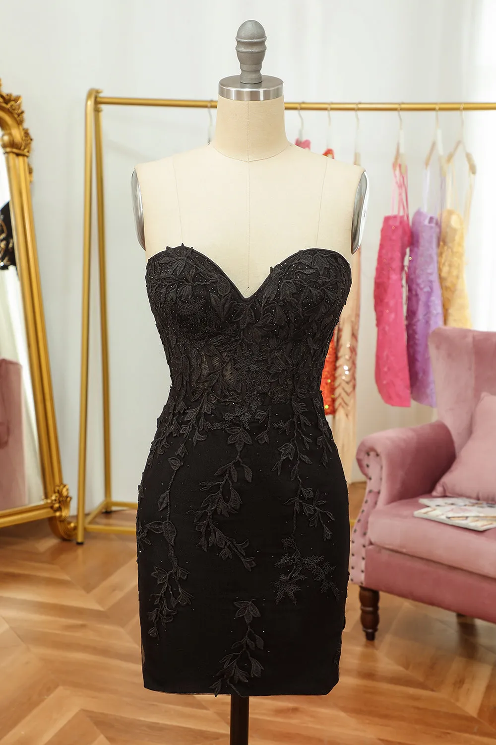 Purple Lace Tight Short Hoco Dress