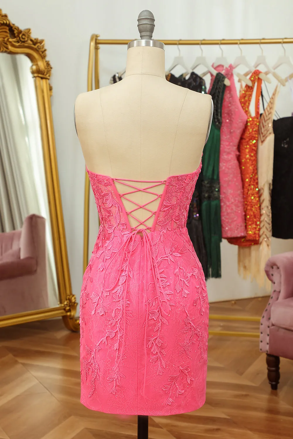 Purple Lace Tight Short Hoco Dress