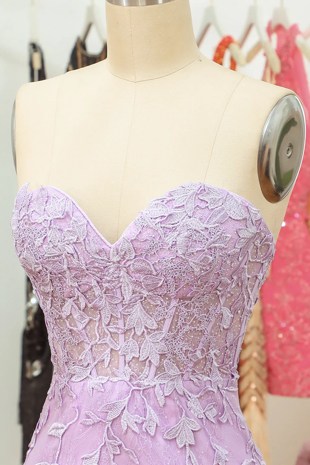 Purple Lace Tight Short Hoco Dress