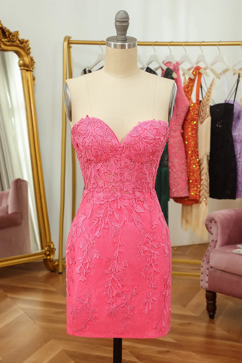 Purple Lace Tight Short Hoco Dress