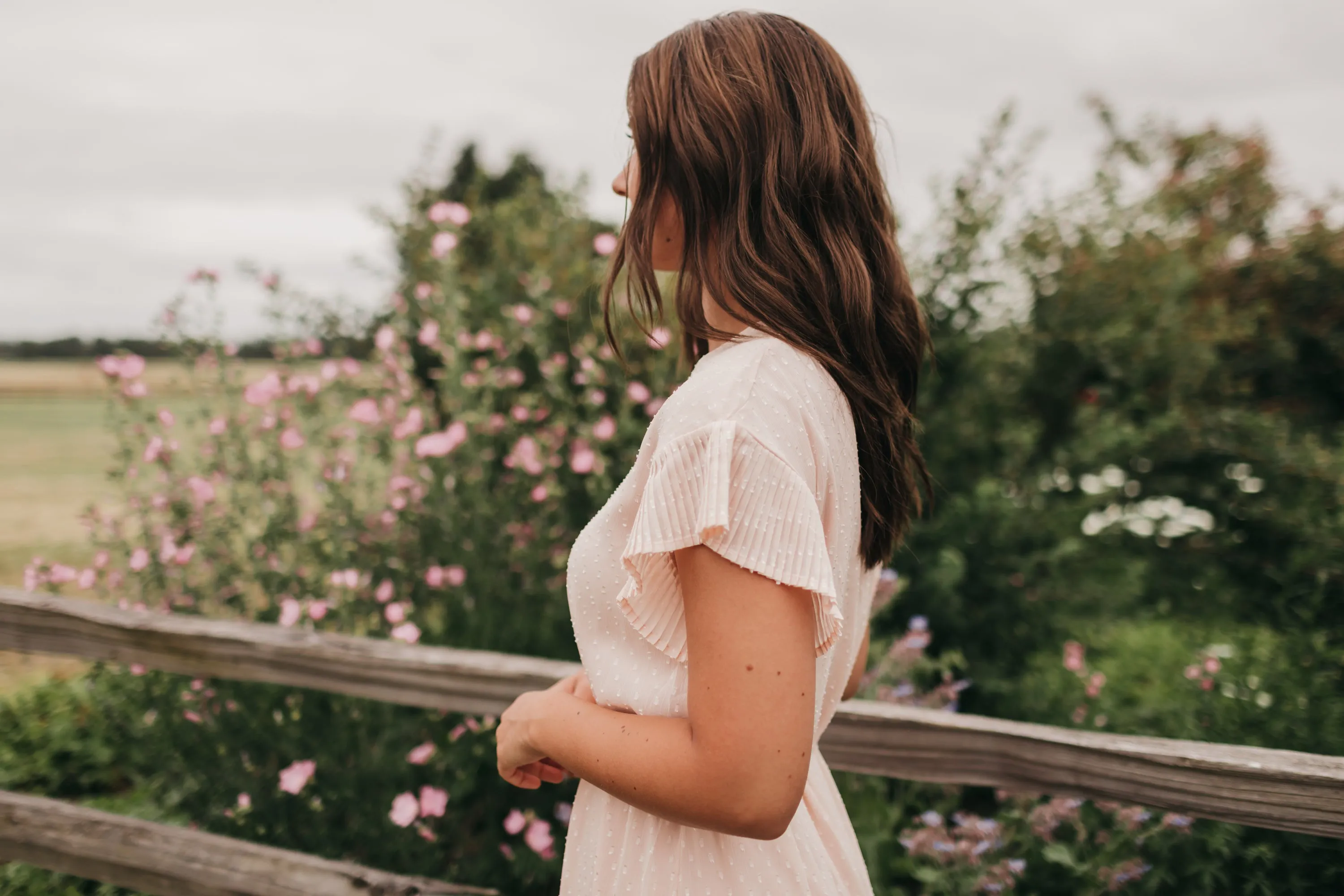 Quinn Pleated Dot Dress in Peach