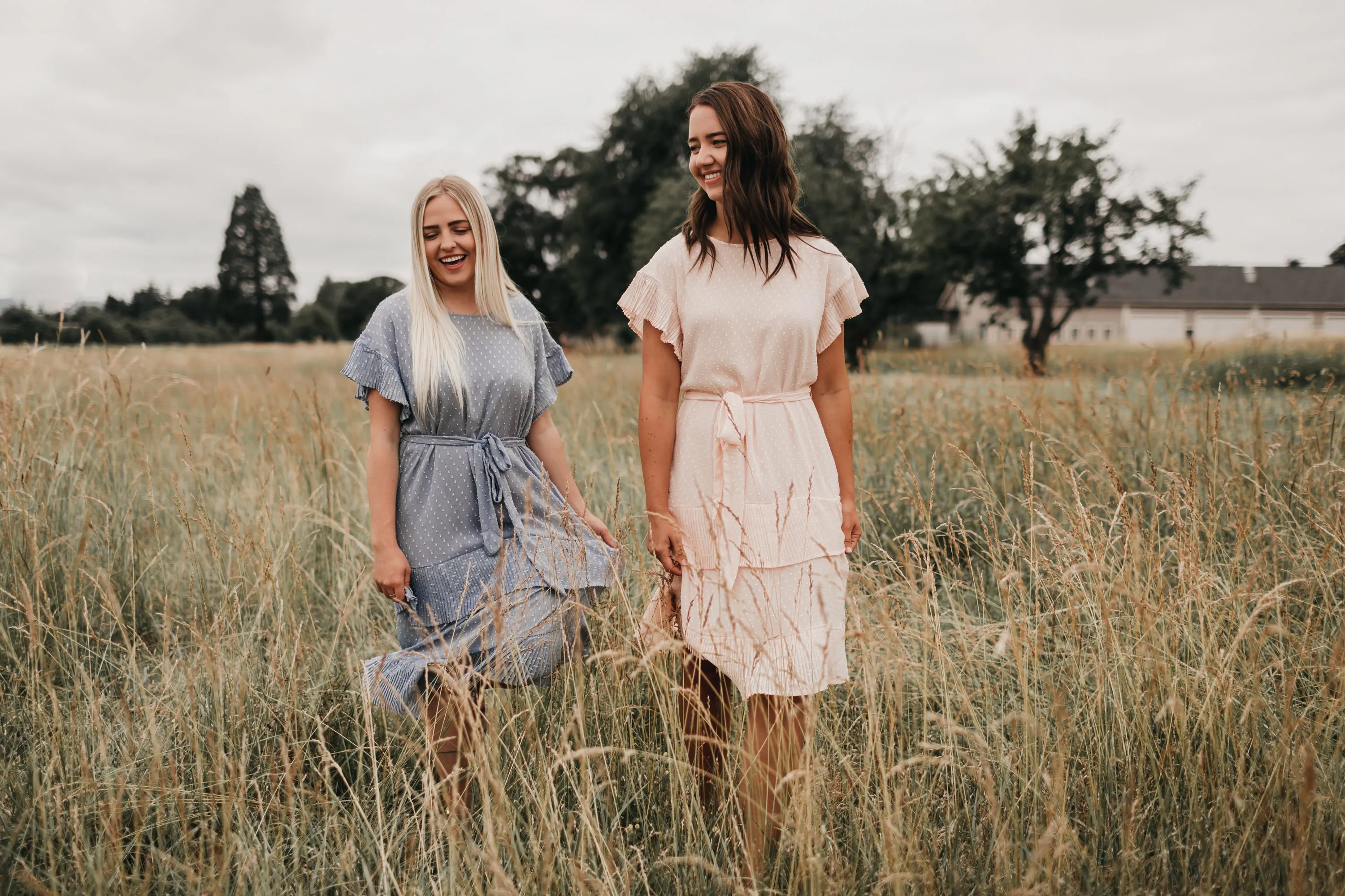 Quinn Pleated Dot Dress in Peach