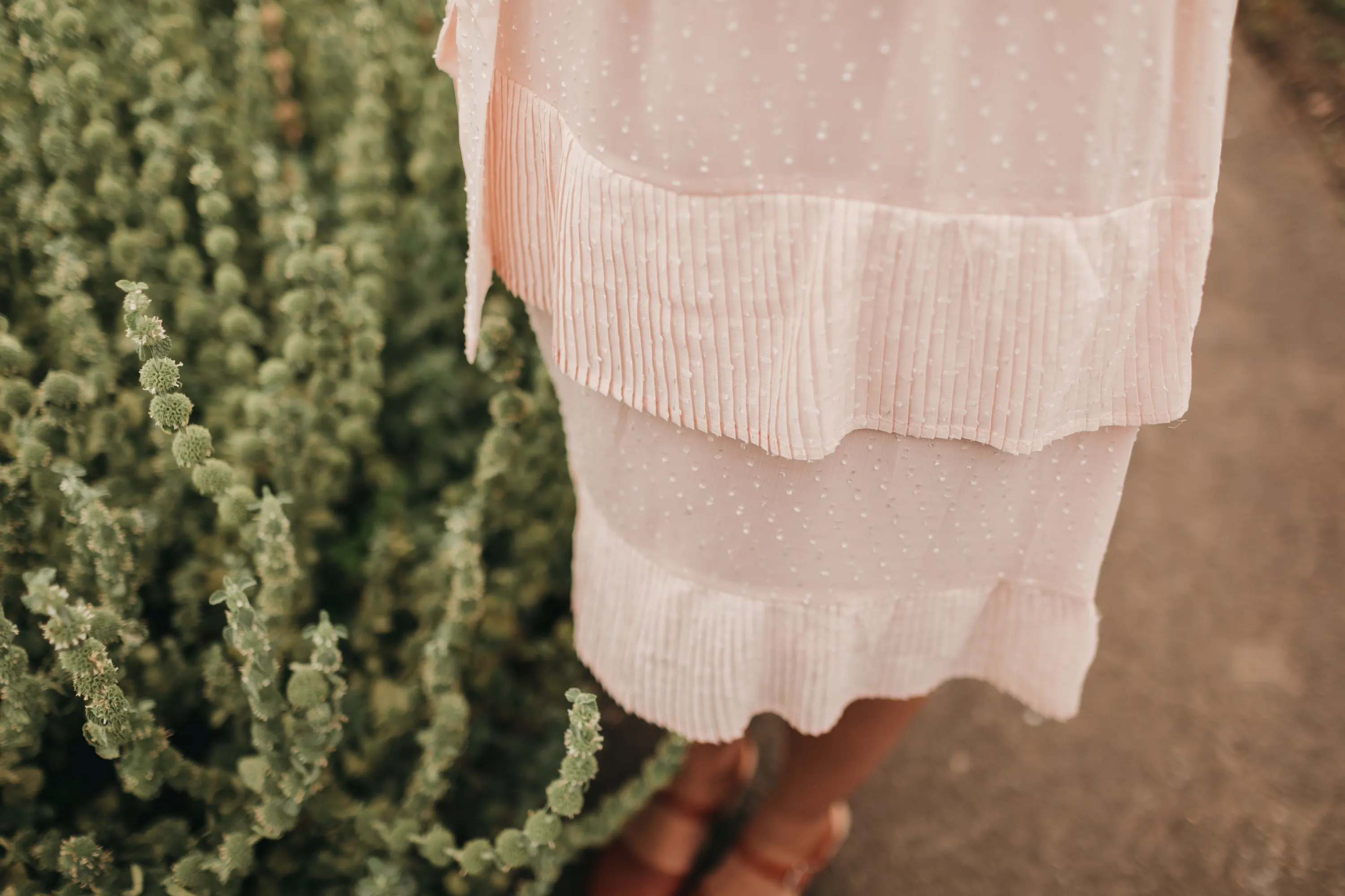 Quinn Pleated Dot Dress in Peach