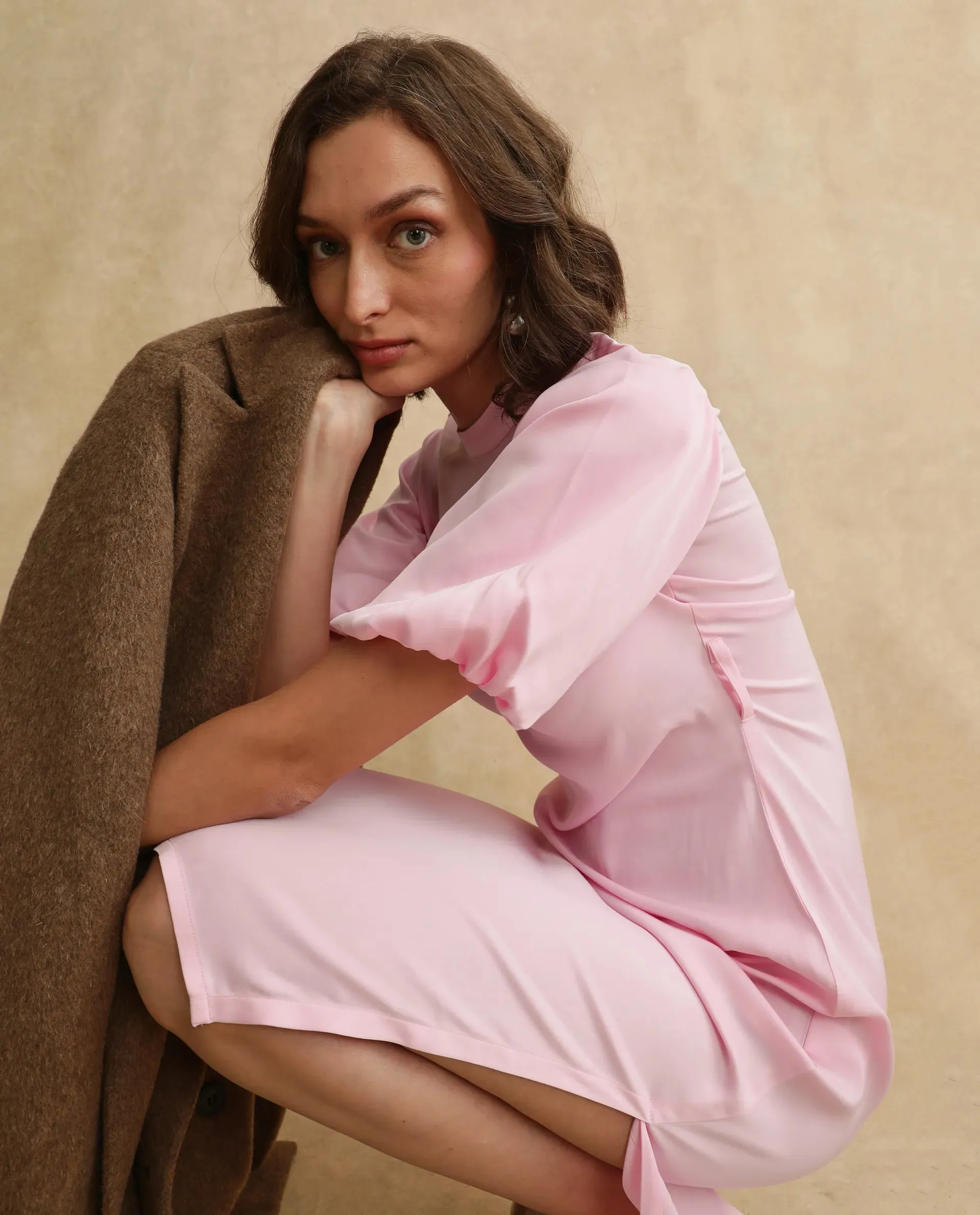Rareism Women Metz Light Pink Balloon Sleeves Dress