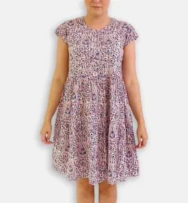 Red & Blue Paisley Pintuck Cap Sleeve Dress