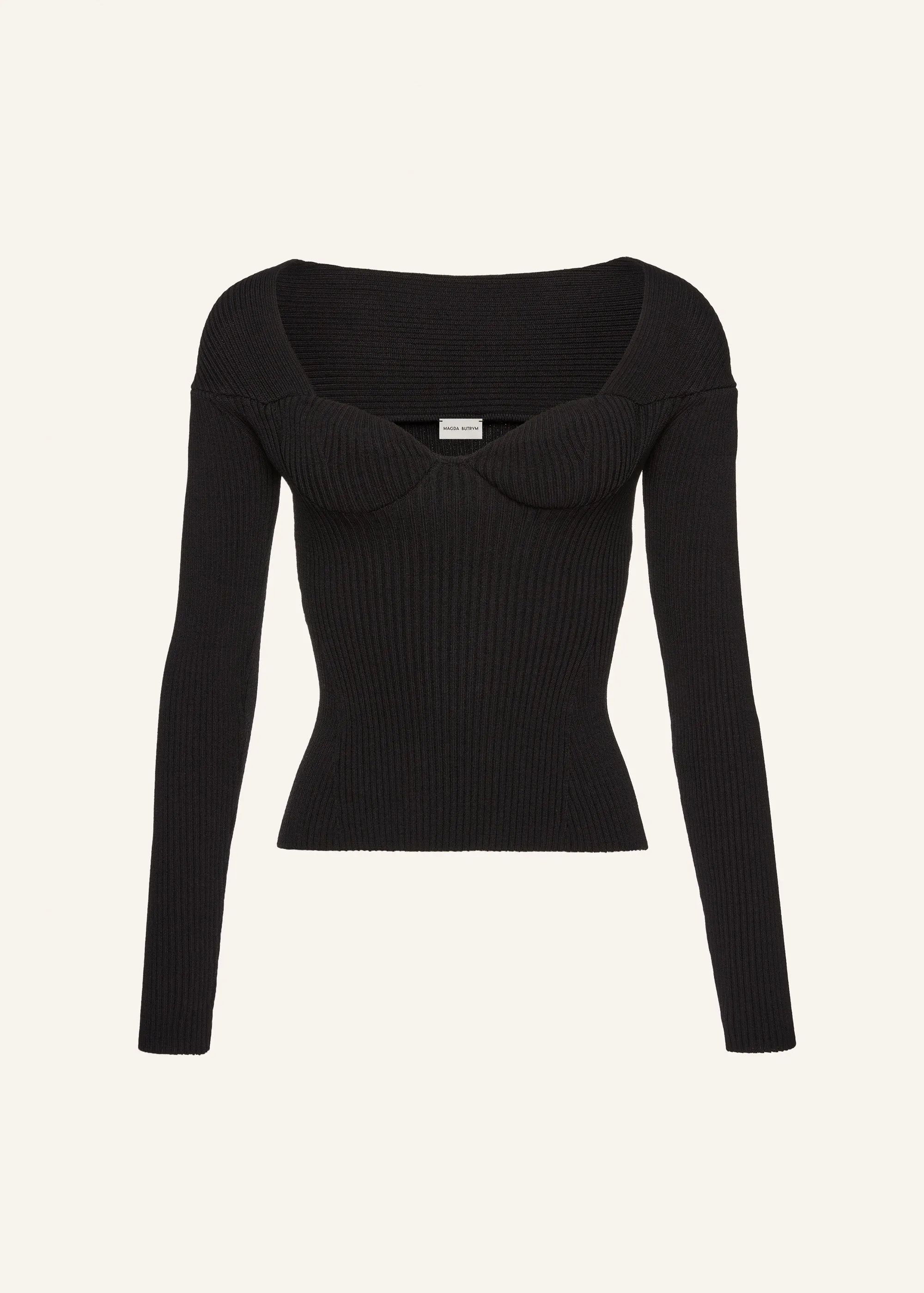 Rib-knit bustier top in black