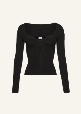 Rib-knit bustier top in black