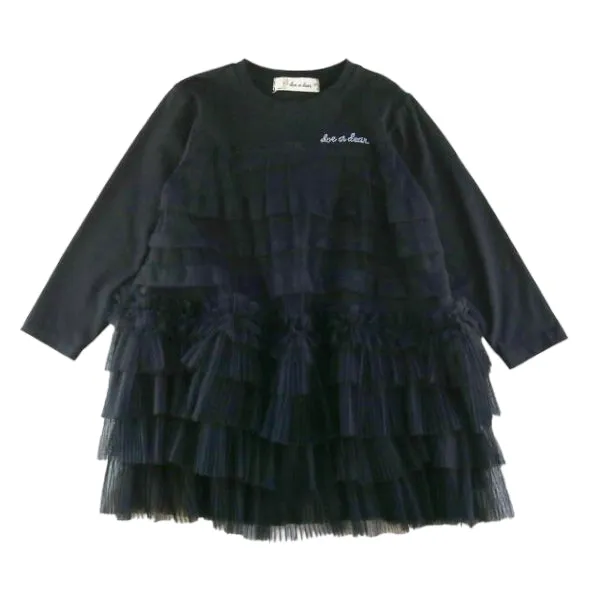 Ruffle Mesh Layer Dress - Black
