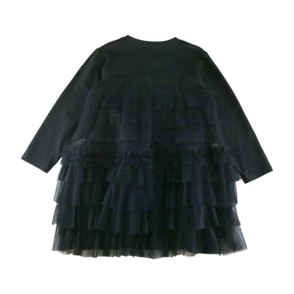 Ruffle Mesh Layer Dress - Black