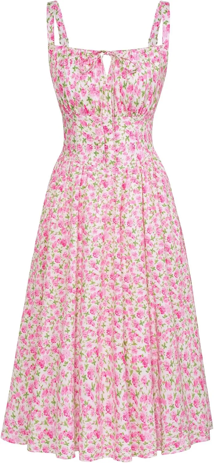 Scarlet Darkness Floral Printed Corset Dress Ruched Bust Cami Dress Flowy Sundress