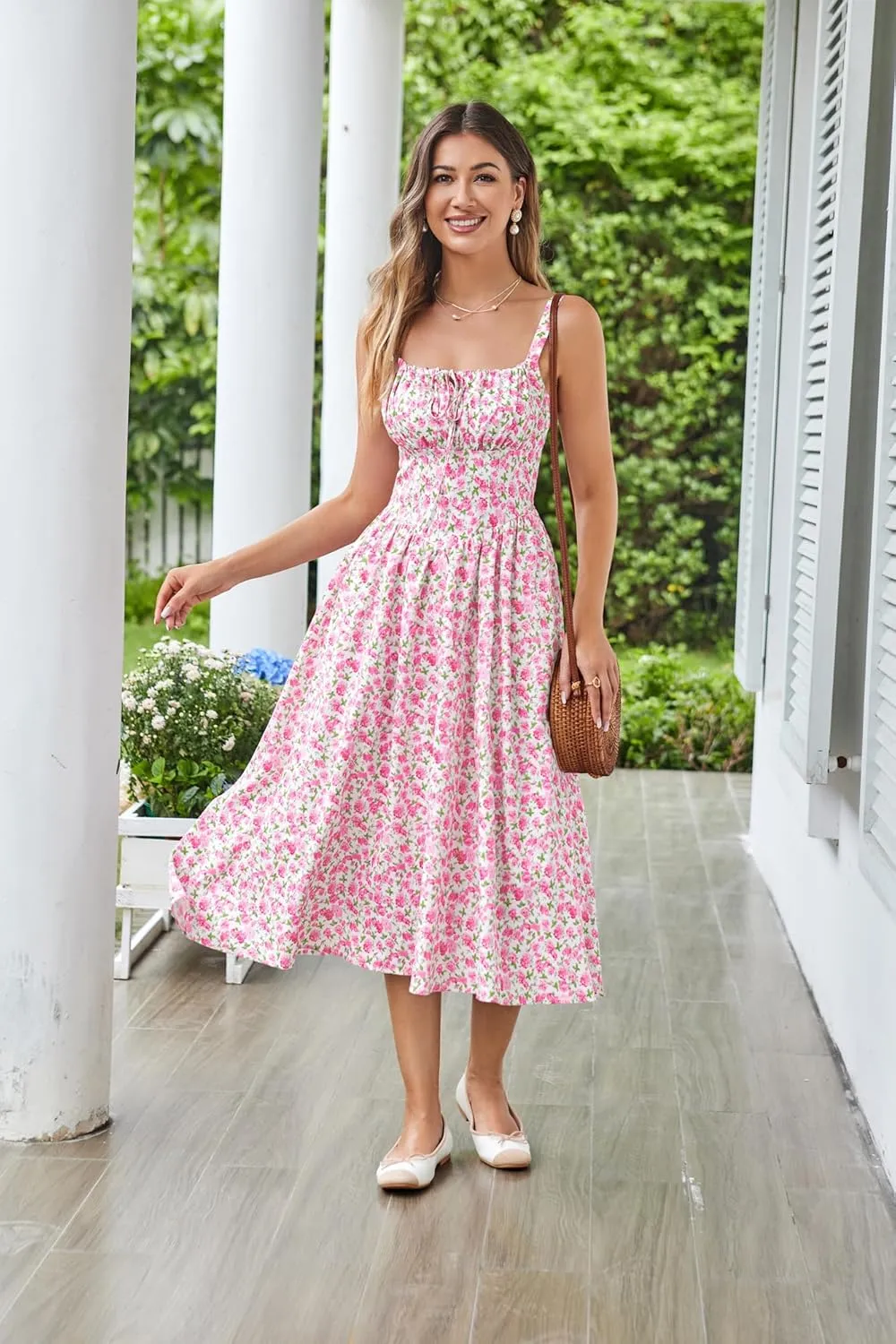 Scarlet Darkness Floral Printed Corset Dress Ruched Bust Cami Dress Flowy Sundress