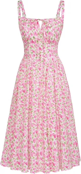 Scarlet Darkness Floral Printed Corset Dress Ruched Bust Cami Dress Flowy Sundress