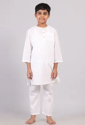 Set Of 2: White Cotton Stripes Kurta Pyjama Set