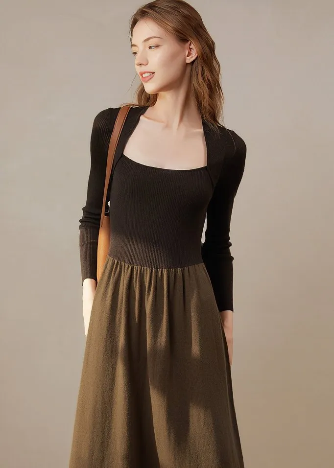SQUARE NECK SWITCHING DRESS