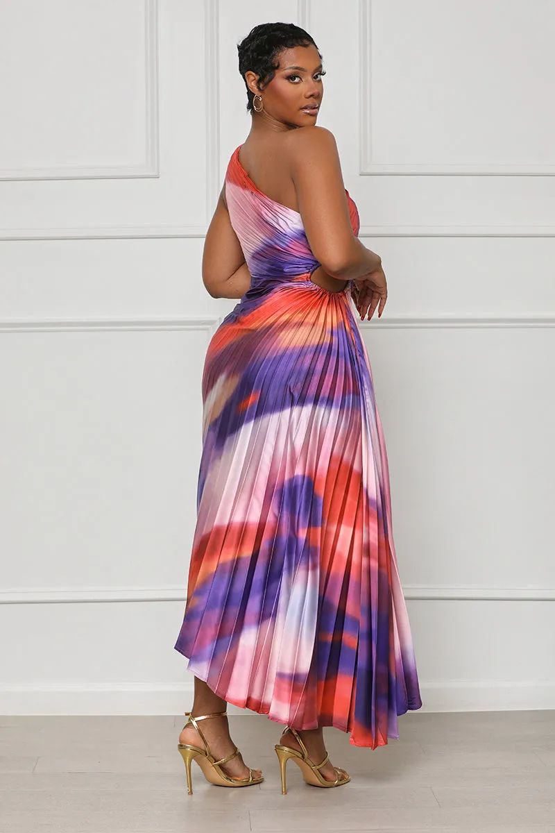 Sunkissed Watercolor One Shoulder Dress (Purple Multi)-FINAL SALE