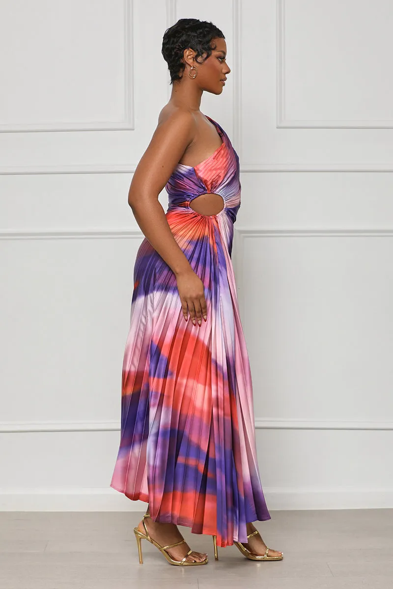 Sunkissed Watercolor One Shoulder Dress (Purple Multi)-FINAL SALE