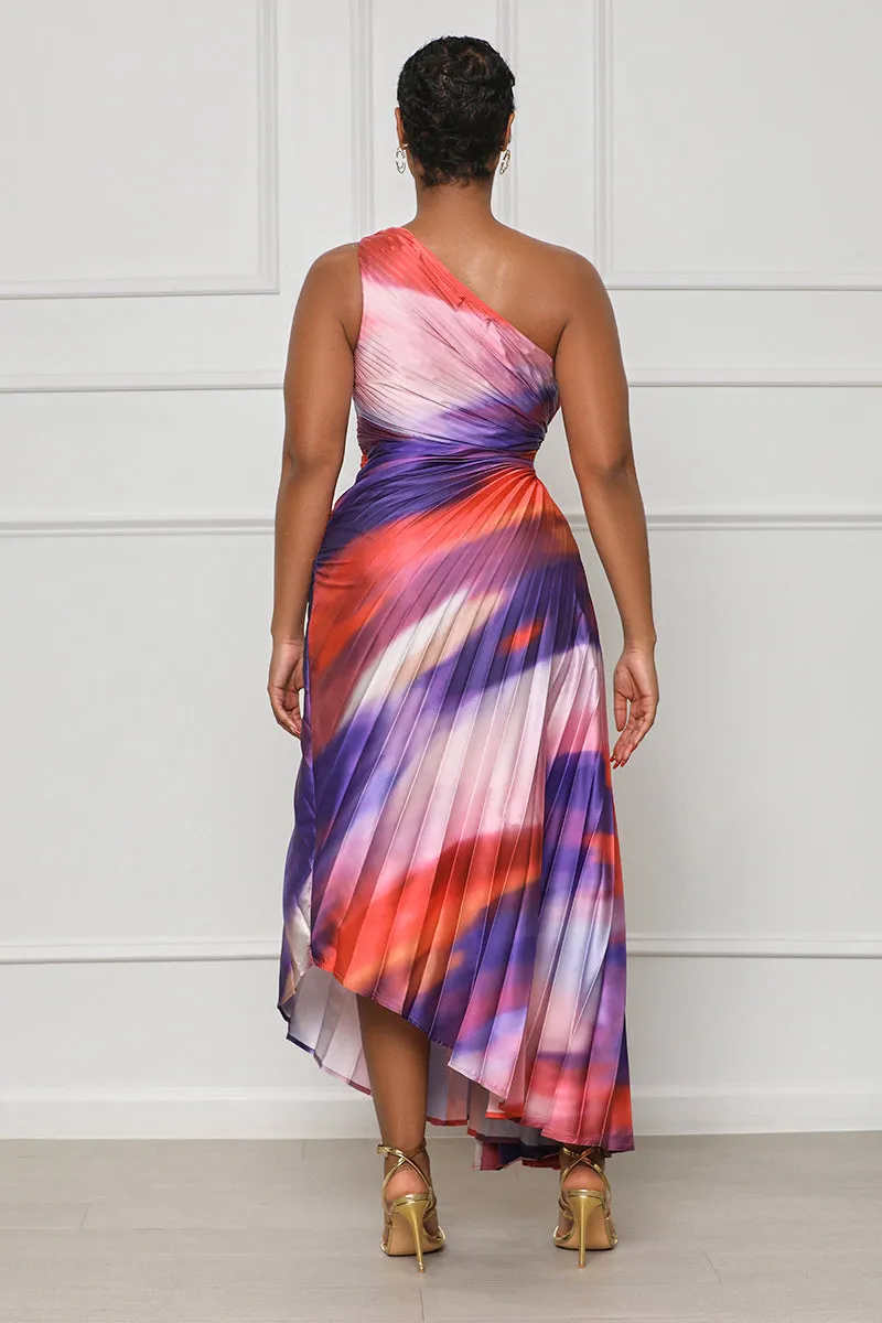 Sunkissed Watercolor One Shoulder Dress (Purple Multi)-FINAL SALE