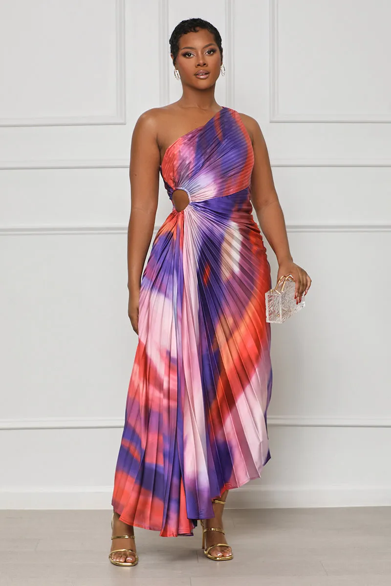 Sunkissed Watercolor One Shoulder Dress (Purple Multi)-FINAL SALE