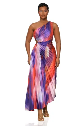 Sunkissed Watercolor One Shoulder Dress (Purple Multi)-FINAL SALE