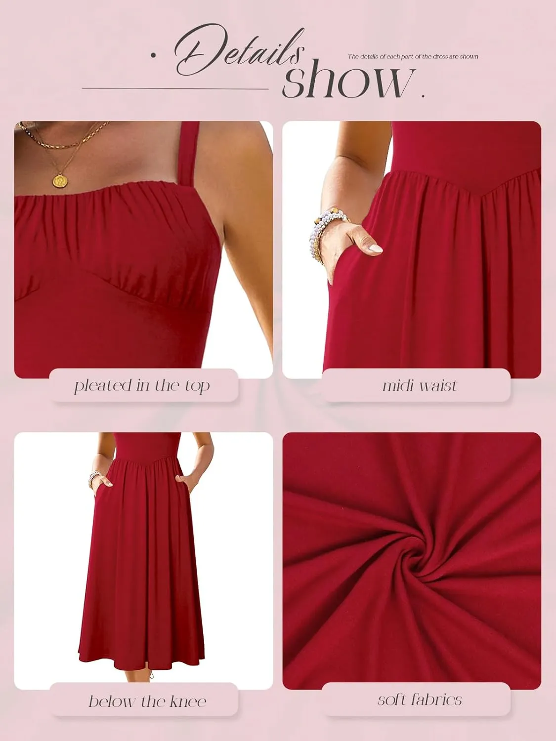 Sureple Long Dresses for Women 2025 Sleeveless Ruched Bust Swing Aline Fitted Spaghetti Strap Sundress with Pockets