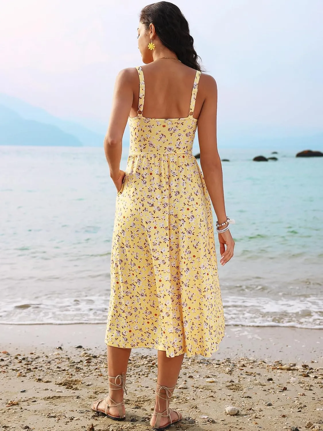 Sureple Long Dresses for Women 2025 Sleeveless Ruched Bust Swing Aline Fitted Spaghetti Strap Sundress with Pockets