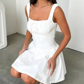 Sweet Spaghetti Strap Elegant Square Neck Waist Banquet Casual Hollow Button Pleated Summer 2024 Dress