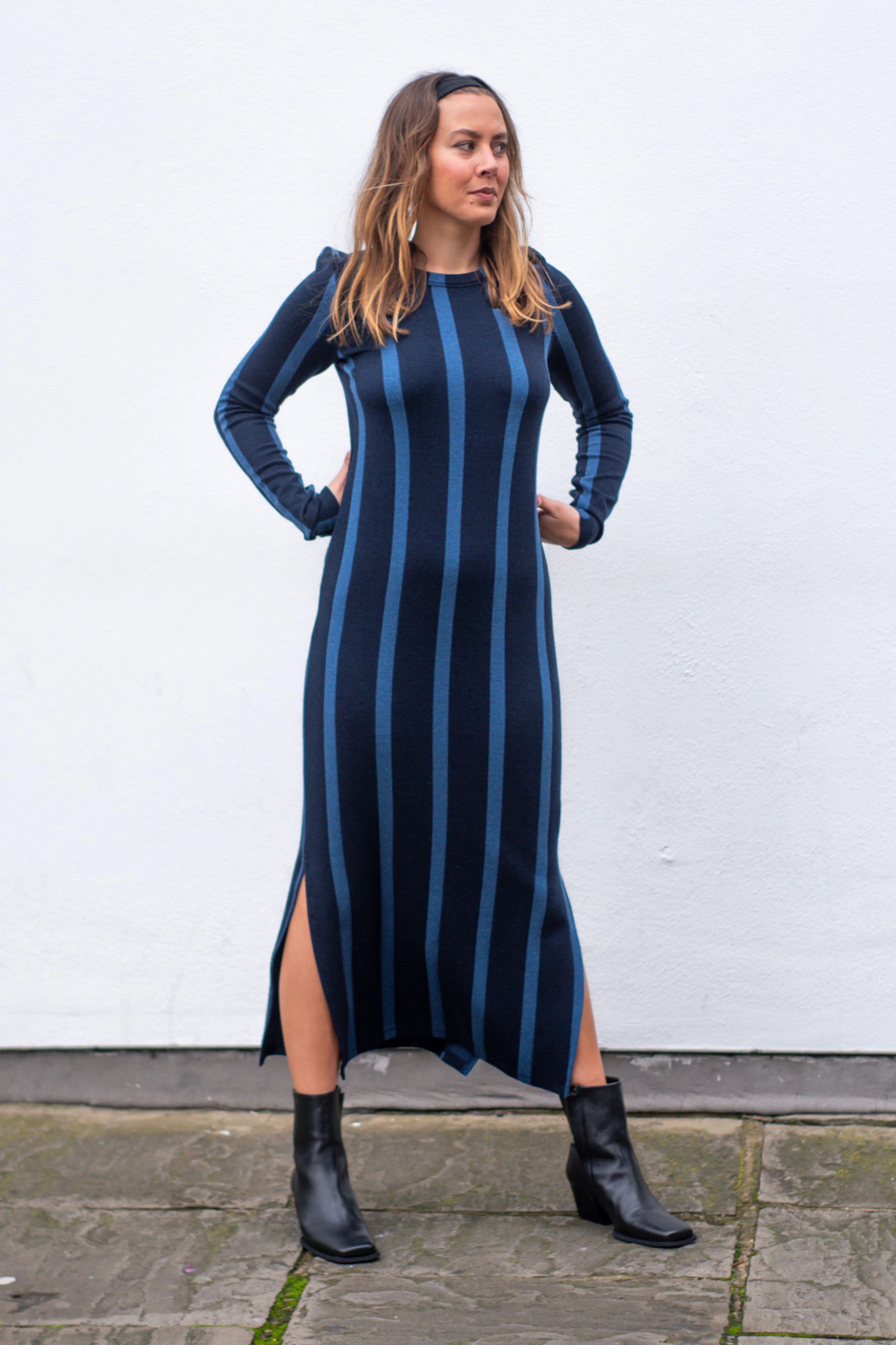 Thinking Mu Navy Dark Stripe Gina Dress