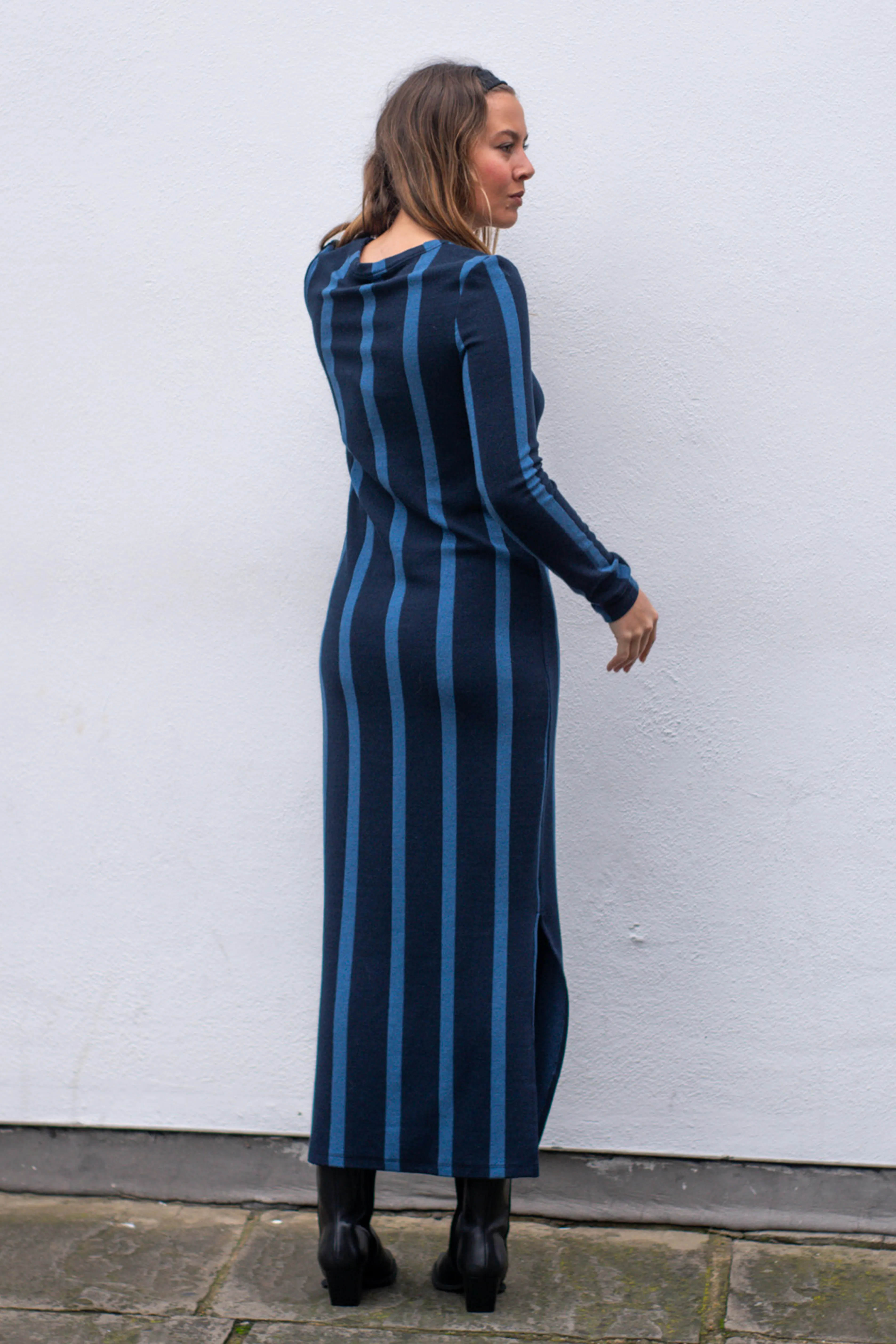 Thinking Mu Navy Dark Stripe Gina Dress