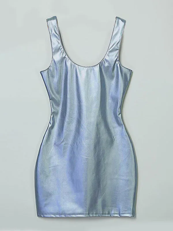 Tight-Fitting Sleeveless Sexy Pu Patent Leather Dress