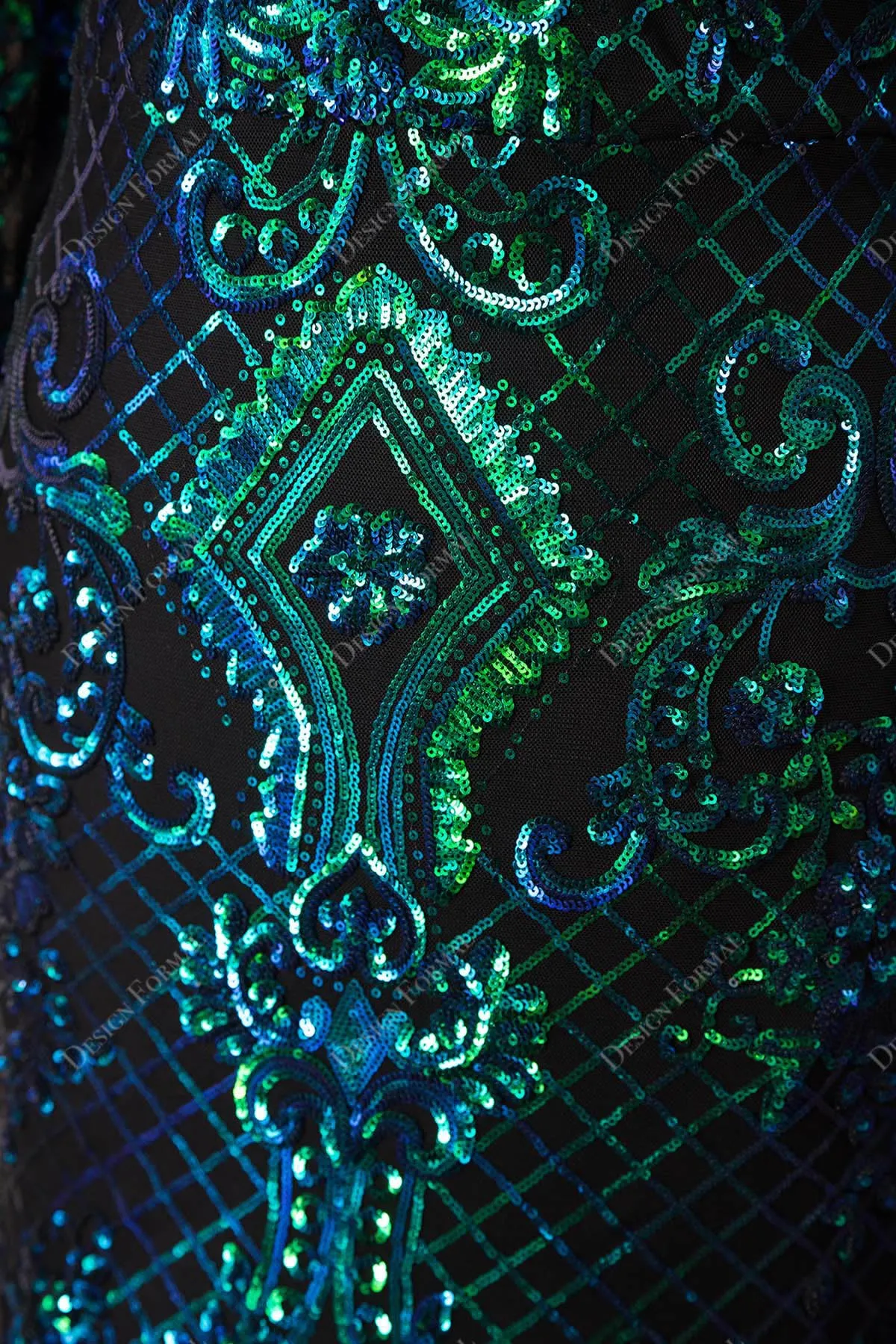 Unique Iridescent Green Sequin Long Sleeve Mermaid Prom Dress