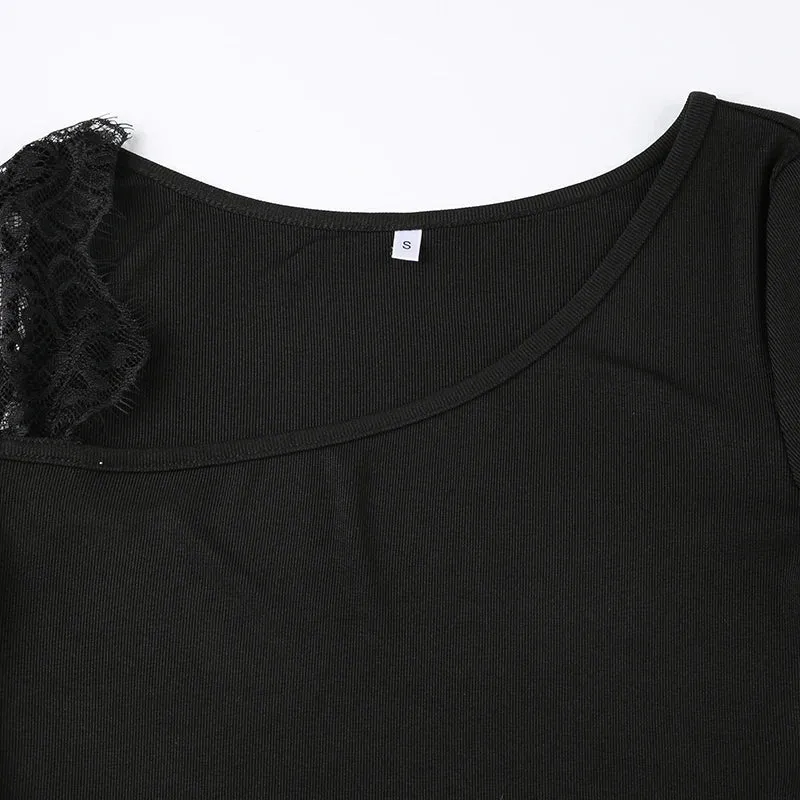 Uniwim Elegant Asymmetrical Black Sexy Lace Dress
